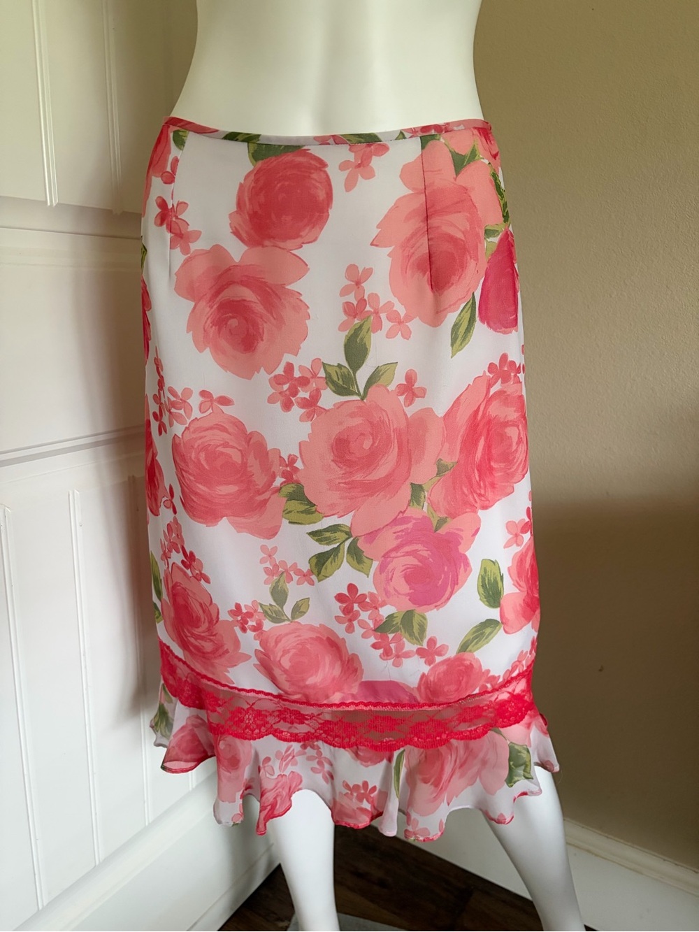Vintage Y2K 100% SILK Spenser Jeremy Pink Floral Lace Midi Skirt